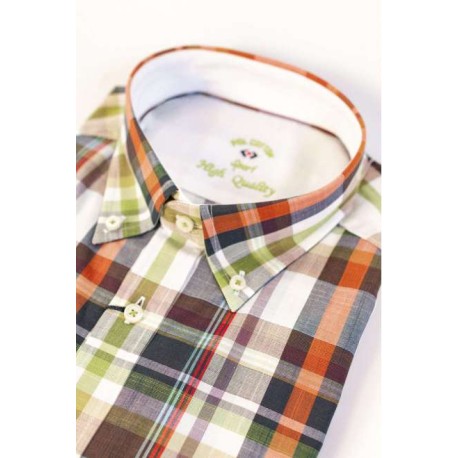 CAMISA CUADROS NARANJA Y VERDE