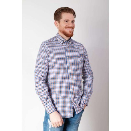 CAMISA CUADRO AZUL Y BEIGE